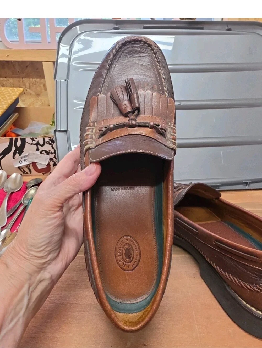 H.S. Trask Shoes Mens Size 13N Brown Leather Slip On Tassel Loafers